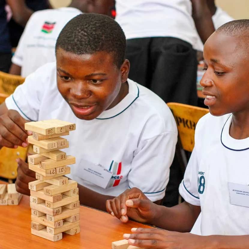 Affecto learners working together on a stacking game